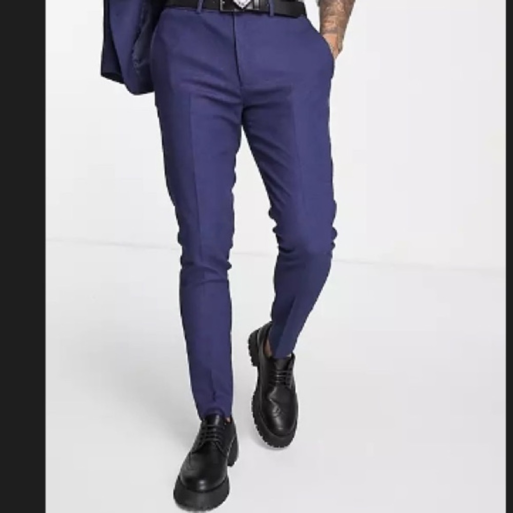 Topman super skinny textured suit pants in navy